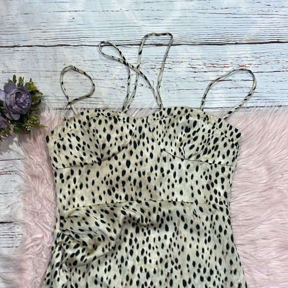 Zara Cream brown leopard print spaghetti strap mini dress - Picture 5 of 9
